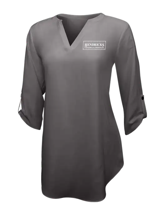 Dark Grey Womens 3/4 Sleeve Tunic Blouse w/Hendricks Commercial Properties Logo