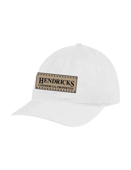 Garment Washed Unstructured Twill White Cap w/Hendricks Commercial Properties Logo