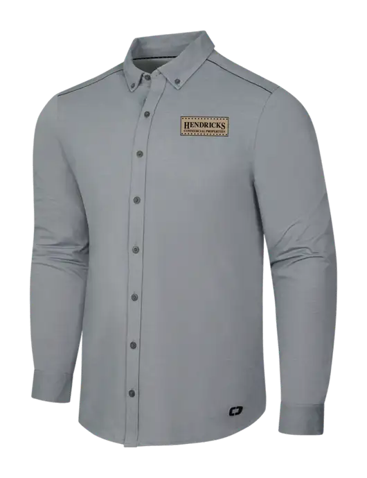 OGIO Medium Grey Heather Modern Code Stretch Button-Up Shirt w/Hendricks Commercial Properties Logo