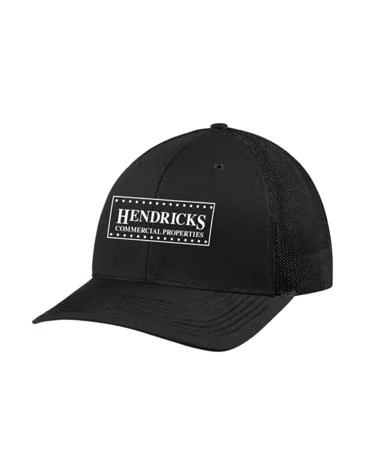 Richardson Adjustable Snapback Original 112 Trucker Cap Black w/Black Mesh w/Hendricks Commercial Properties Logo
