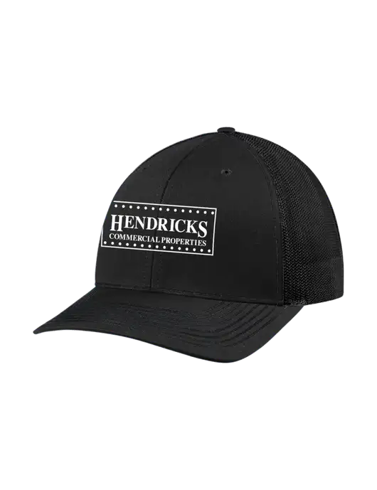 Richardson Adjustable Snapback Original 112 Trucker Cap Black w/Black Mesh w/Hendricks Commercial Properties Logo
