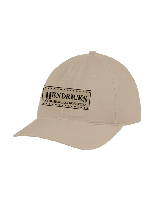 Garment Washed Unstructured Twill Tan Cap w/Hendricks Commercial Properties Logo