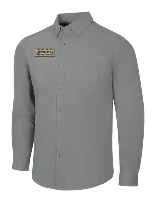 Medium Grey Long Sleeve Carefree Poplin Shirt w/Hendricks Commercial Properties Logo