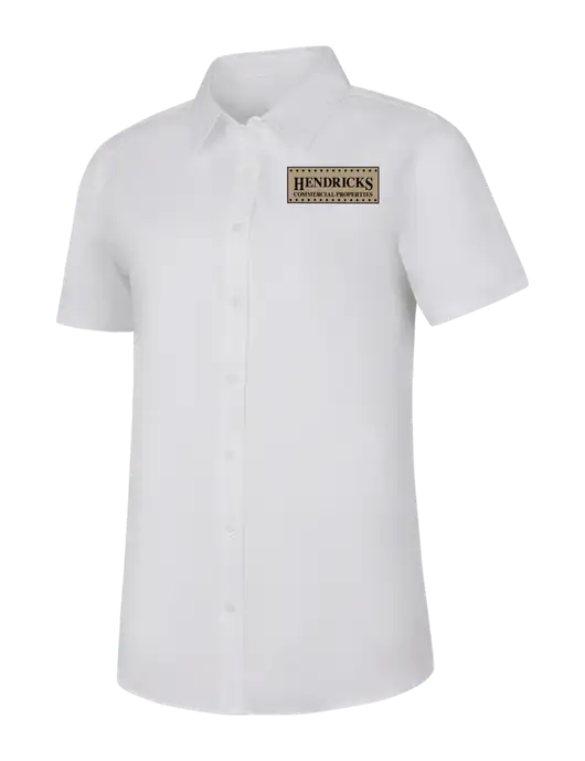 Womens White Short Sleeve Superpro React Twill Shirt w/Hendricks Commercial Properties Logo