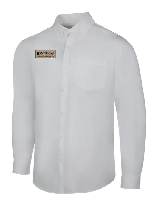 White Long Sleeve Carefree Poplin Shirt w/Hendricks Commercial Properties Logo