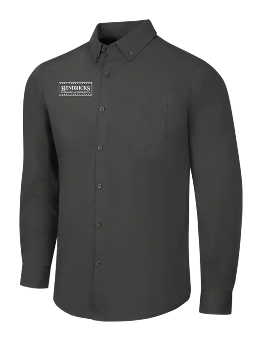 Dark Grey Long Sleeve Carefree Poplin Shirt w/Hendricks Commercial Properties Logo