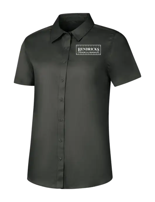 Womens Dark Grey Short Sleeve Superpro React Twill Shirt w/Hendricks Commercial Properties Logo