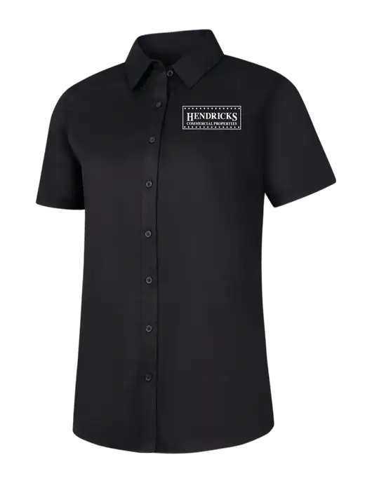 Womens Black Short Sleeve Superpro React Twill Shirt w/Hendricks Commercial Properties Logo