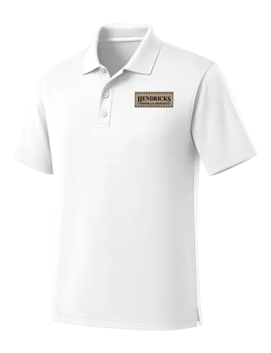 White Dry Zone UV Micro Mesh Polo w/Hendricks Commercial Properties Logo
