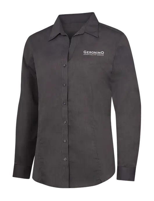 Womens Soft Black Crosshatch Easy Care Shirt w/Geronimo Logo