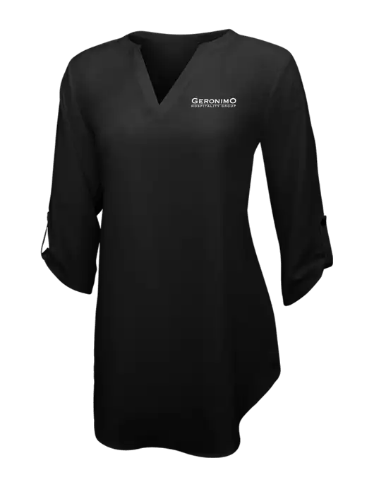 Womens Black 3/4 Sleeve Tunic Blouse w/Geronimo Logo