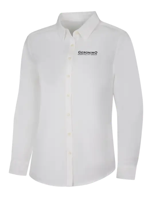Womens White Long Sleeve Superpro React Twill Shirt w/Geronimo Logo