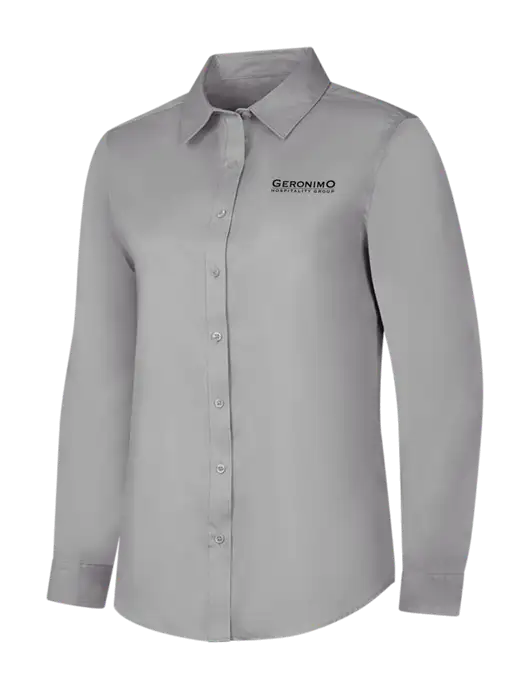 Light Grey Womens Long Sleeve Superpro React Twill Shirt w/Geronimo Logo