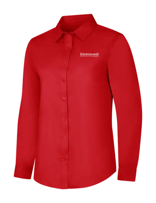 Red Womens Long Sleeve Superpro React Twill Shirt w/Geronimo Logo