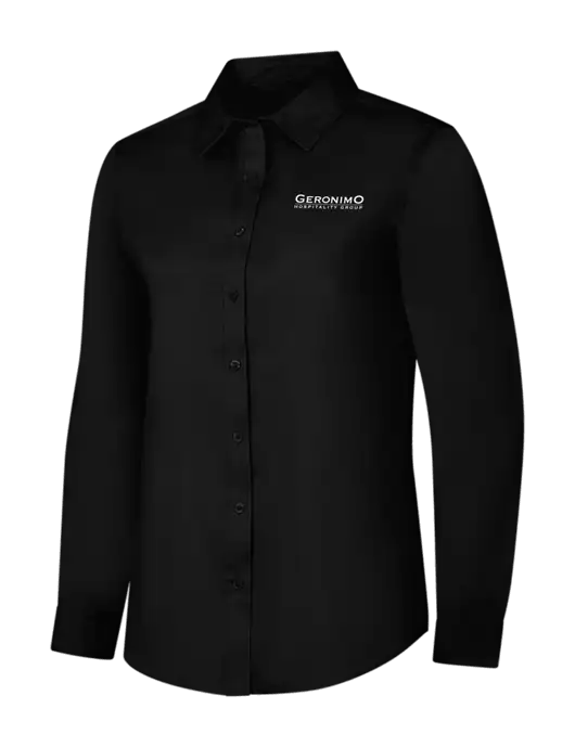 Womens Black Long Sleeve Superpro React Twill Shirt w/Geronimo Logo
