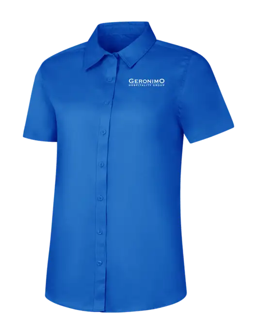 Womens Short Sleeve Royal Blue Superpro React Twill Shirt w/Geronimo Logo