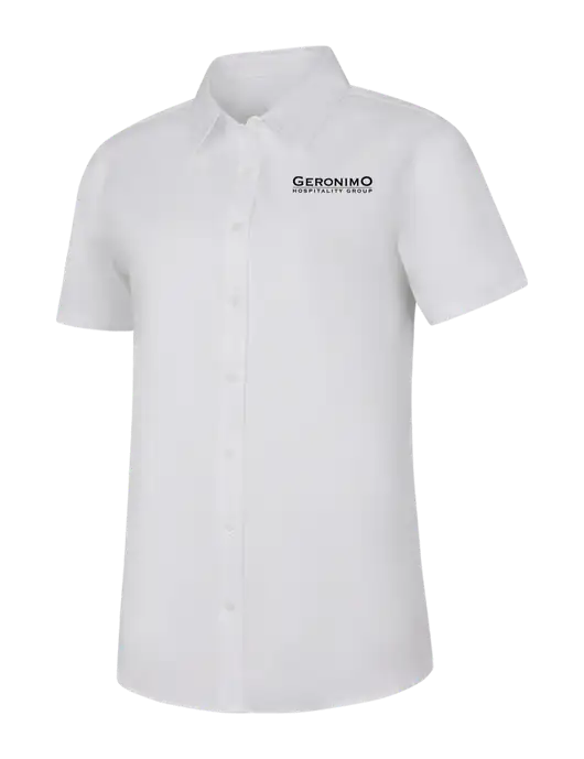 Womens White Short Sleeve Superpro React Twill Shirt w/Geronimo Logo