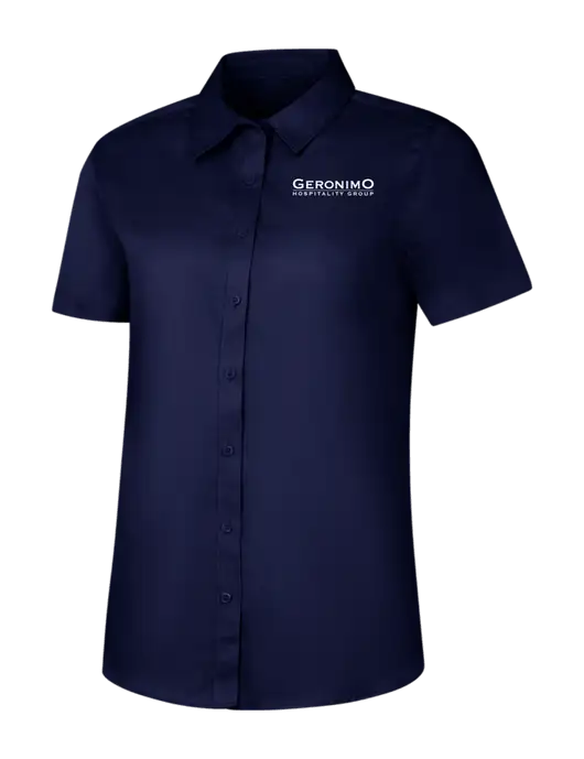 Womens Navy Short Sleeve Superpro React Twill Shirt w/Geronimo Logo