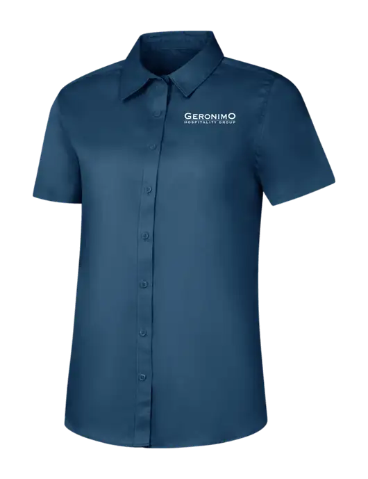 Womens Light Navy Short Sleeve Superpro React Twill Shirt w/Geronimo Logo