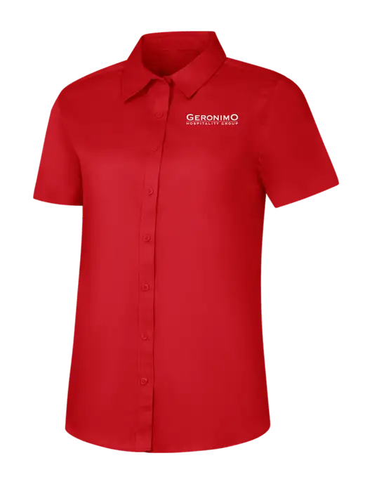 Womens Red Short Sleeve Superpro React Twill Shirt w/Geronimo Logo