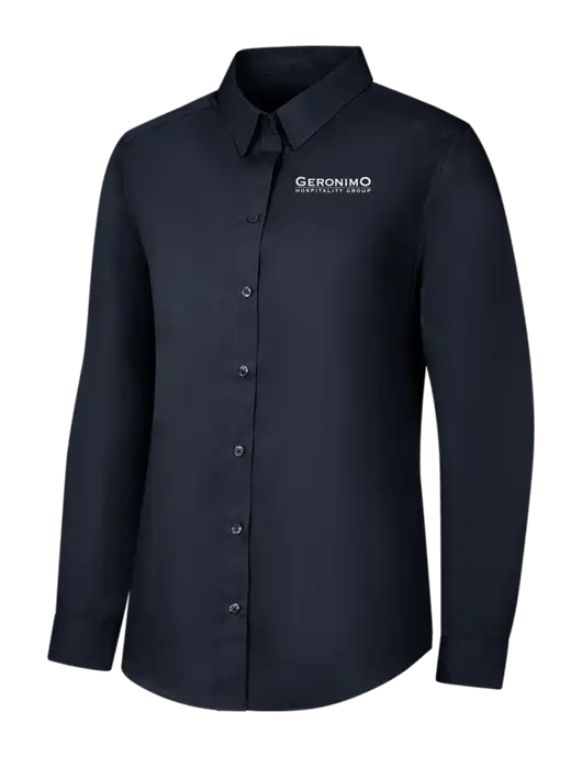 Womens River Blue Navy Long Sleeve Carefree Poplin Shirt w/Geronimo Logo