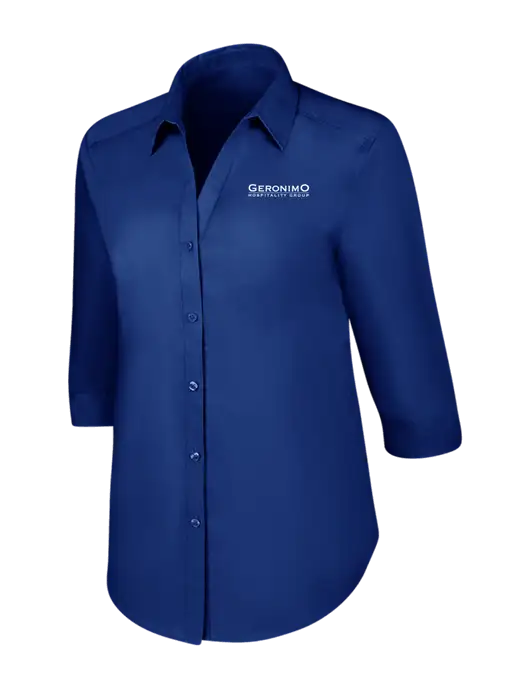 Womens Royal 3/4 Sleeve Carefree Poplin Shirt w/Geronimo Logo