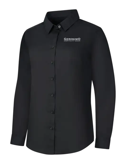 Womens Black Long Sleeve Carefree Poplin Shirt w/Geronimo Logo