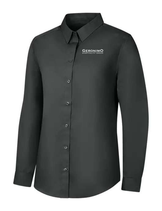Womens Dark Grey Long Sleeve Carefree Poplin Shirt w/Geronimo Logo