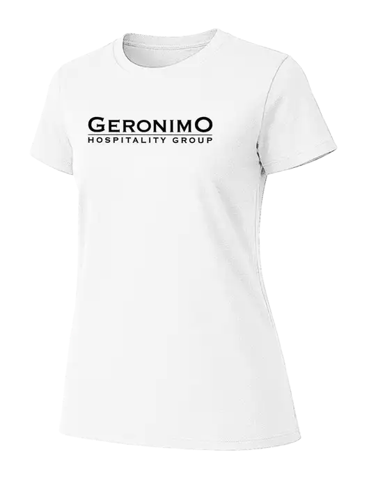 Womens Ring Spun White 4.5 oz T-Shirt w/Geronimo Logo