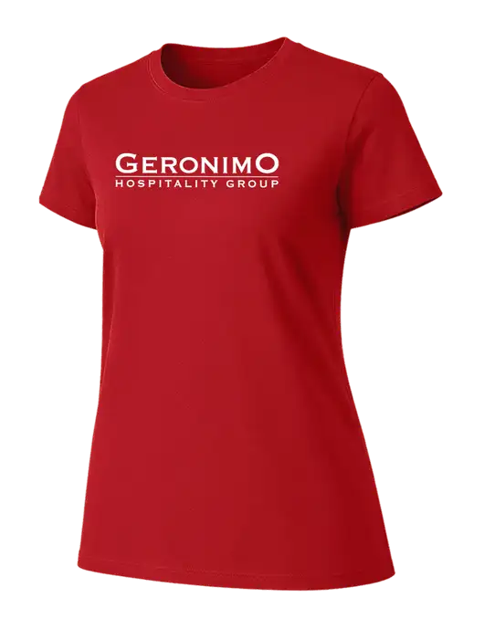 Womens Ring Spun Bright Red 4.5 oz T-Shirt w/Geronimo Logo