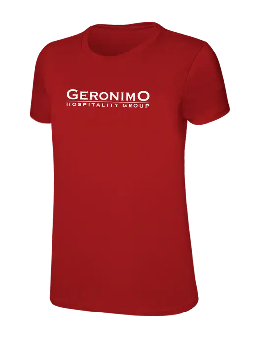 Womens Ring Spun Bright Red 4.5 oz T-Shirt w/Geronimo Logo