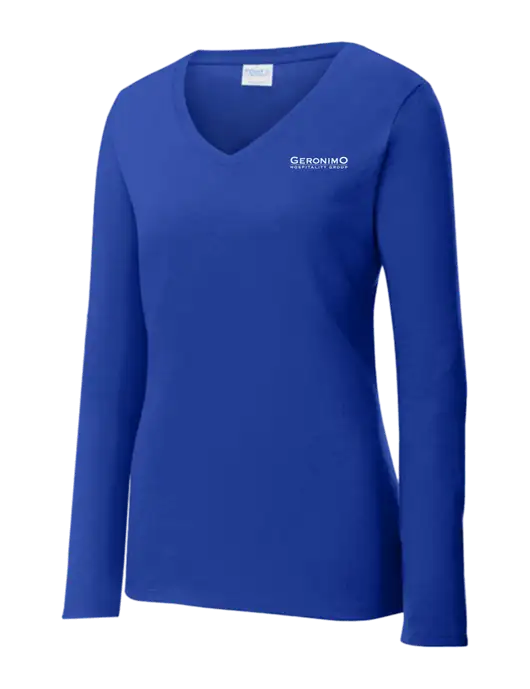 Womens  V-Neck Ring Spun Royal 4.5 oz Long Sleeve T-Shirt w/Geronimo Logo
