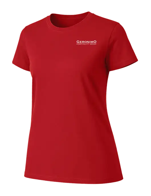 Womens Ring Spun Bright Red 4.5 oz T-Shirt w/Geronimo Logo