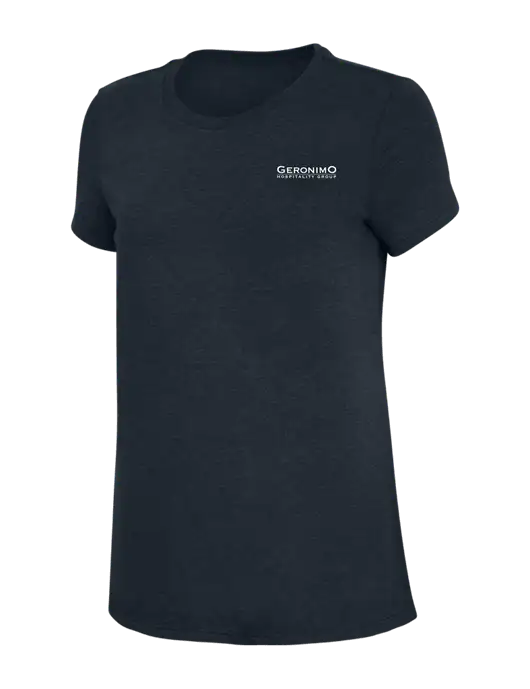 Womens Simply Soft Navy 4.5oz Poly/Combed Ring Spun Cotton T-Shirt w/Geronimo Logo