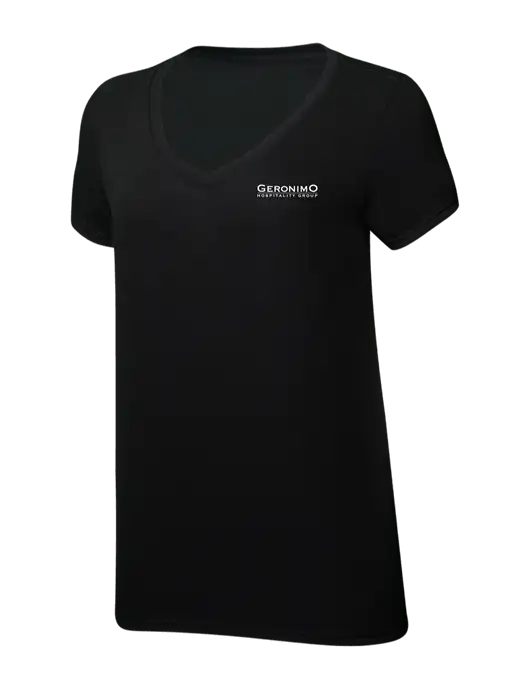 Womens Simply Soft V-Neck Black 4.5oz  Poly/Combed Ring Spun Cotton T-Shirt w/Geronimo Logo