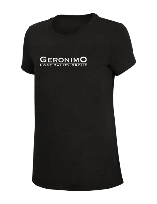 Womens Simply Soft Black 4.5oz Poly/Combed Ring Spun Cotton T-Shirt w/Geronimo Logo