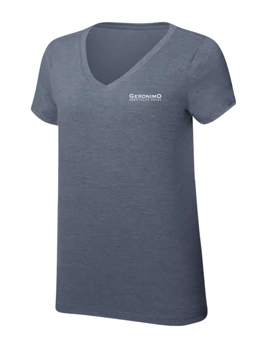 Womens Simply Soft V-Neck Navy Frost 4.5oz  Poly/Combed Ring Spun Cotton T-Shirt w/Geronimo Logo