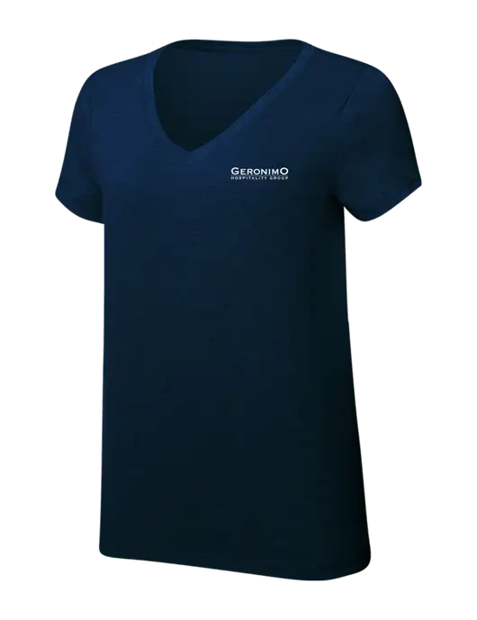 Womens Simply Soft V-Neck New Navy 4.5oz  Poly/Combed Ring Spun Cotton T-Shirt w/Geronimo Logo