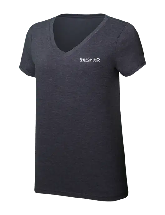 Womens Simply Soft V-Neck Heather Charcoal 4.5oz  Poly/Combed Ring Spun Cotton T-Shirt w/Geronimo Logo