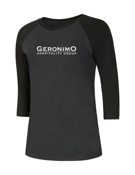 Womens Simply Soft 3/4 Sleeve Black/Black Frost Ring Spun Cotton T-Shirt w/Geronimo Logo