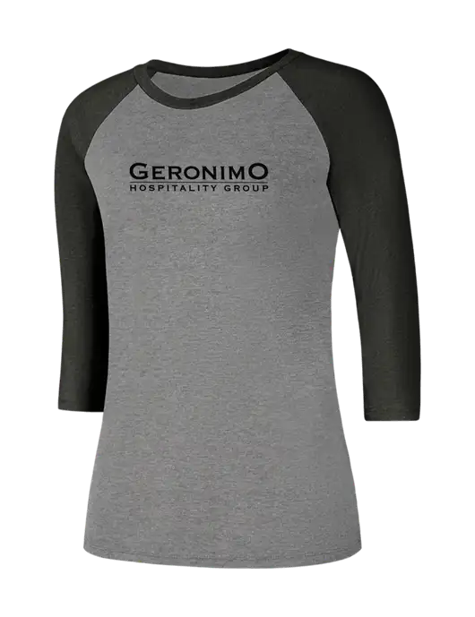 Womens Simply Soft 3/4 Sleeve Black Frost/Grey Frost Ring Spun Cotton T-Shirt w/Geronimo Logo