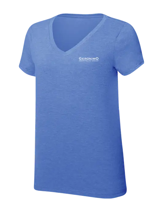 Womens Simply Soft V-Neck Royal Frost 4.5oz  Poly/Combed Ring Spun Cotton T-Shirt w/Geronimo Logo