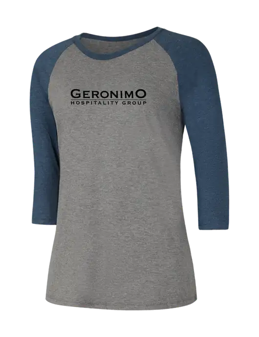Womens Simply Soft 3/4 Sleeve Navy Frost/Grey Frost Ring Spun Cotton T-Shirt w/Geronimo Logo