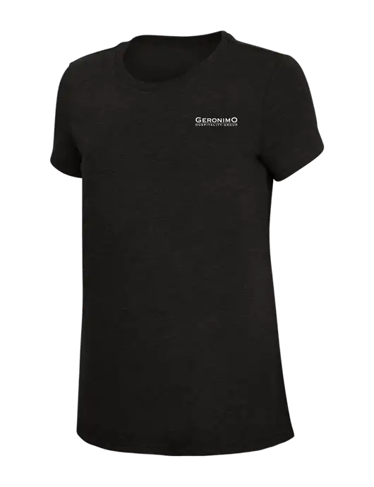Womens Simply Soft Black 4.5oz Poly/Combed Ring Spun Cotton T-Shirt w/Geronimo Logo
