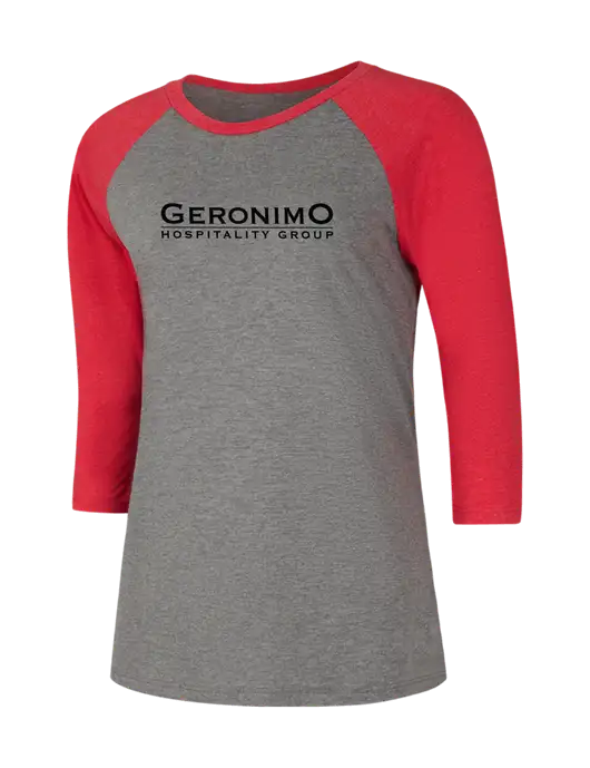 Womens Simply Soft 3/4 Sleeve Red Frost/Grey Frost Ring Spun Cotton T-Shirt w/Geronimo Logo
