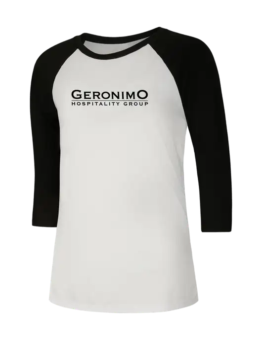 Womens Simply Soft 3/4 Sleeve Black/White Ring Spun Cotton T-Shirt w/Geronimo Logo