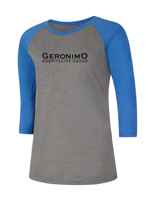 Womens Simply Soft 3/4 Sleeve Royal Frost/Grey Ring Spun Cotton T-Shirt w/Geronimo Logo