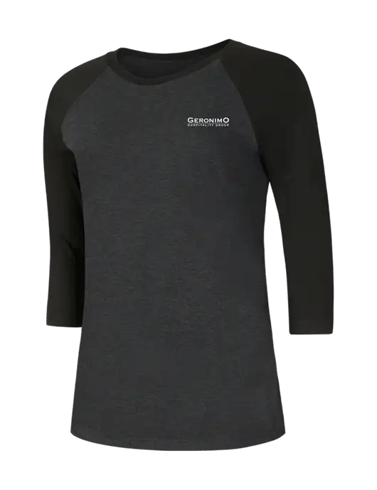 Womens Simply Soft 3/4 Sleeve Black/Black Frost Ring Spun Cotton T-Shirt w/Geronimo Logo