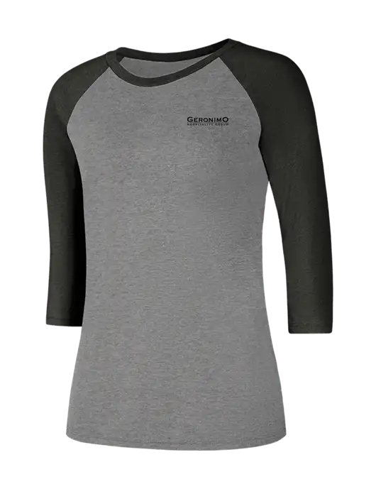 Womens Simply Soft 3/4 Sleeve Black Frost/Grey Frost Ring Spun Cotton T-Shirt w/Geronimo Logo