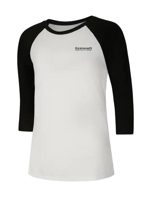 Womens Simply Soft 3/4 Sleeve Black/White Ring Spun Cotton T-Shirt w/Geronimo Logo